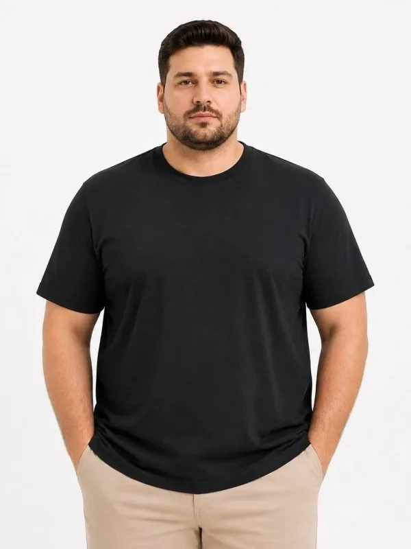Ανδρικό Μαύρο Big Size Στρογγυλό Λαιμό Basic Μπλουζάκι 1