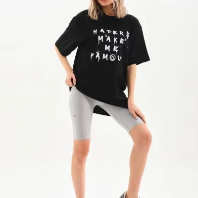 Bluzë e zezë për femra, oversize, me jakë biçiklete, të printuar 4