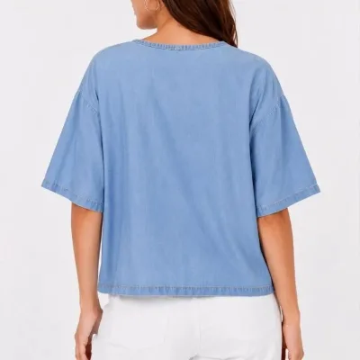 Men's Blue Oversize Scoop Neck Printed T-Shirt 2