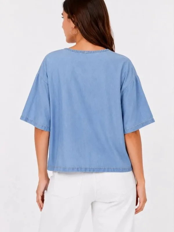 Men's Blue Oversize Scoop Neck Printed T-Shirt 2