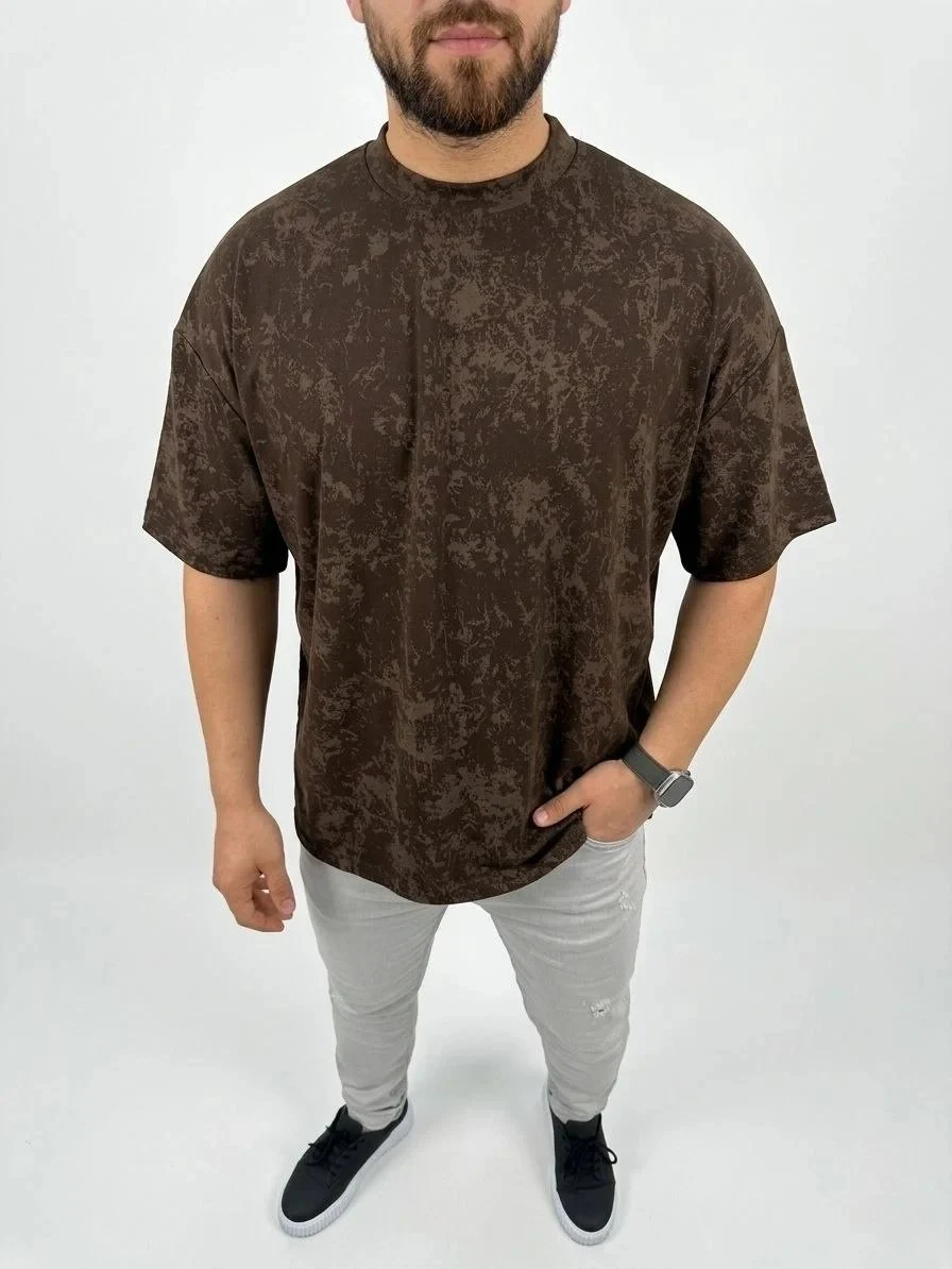 Men's Brown Oversized Washed Soft Texture T-Shirt