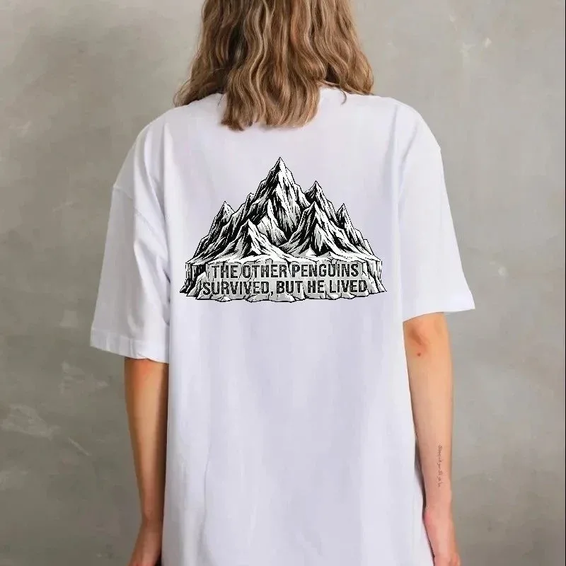 Femeie Tricou Alb cu Guler Bicicletă, Imprimeu Pinguin, Mânecă Scurtă