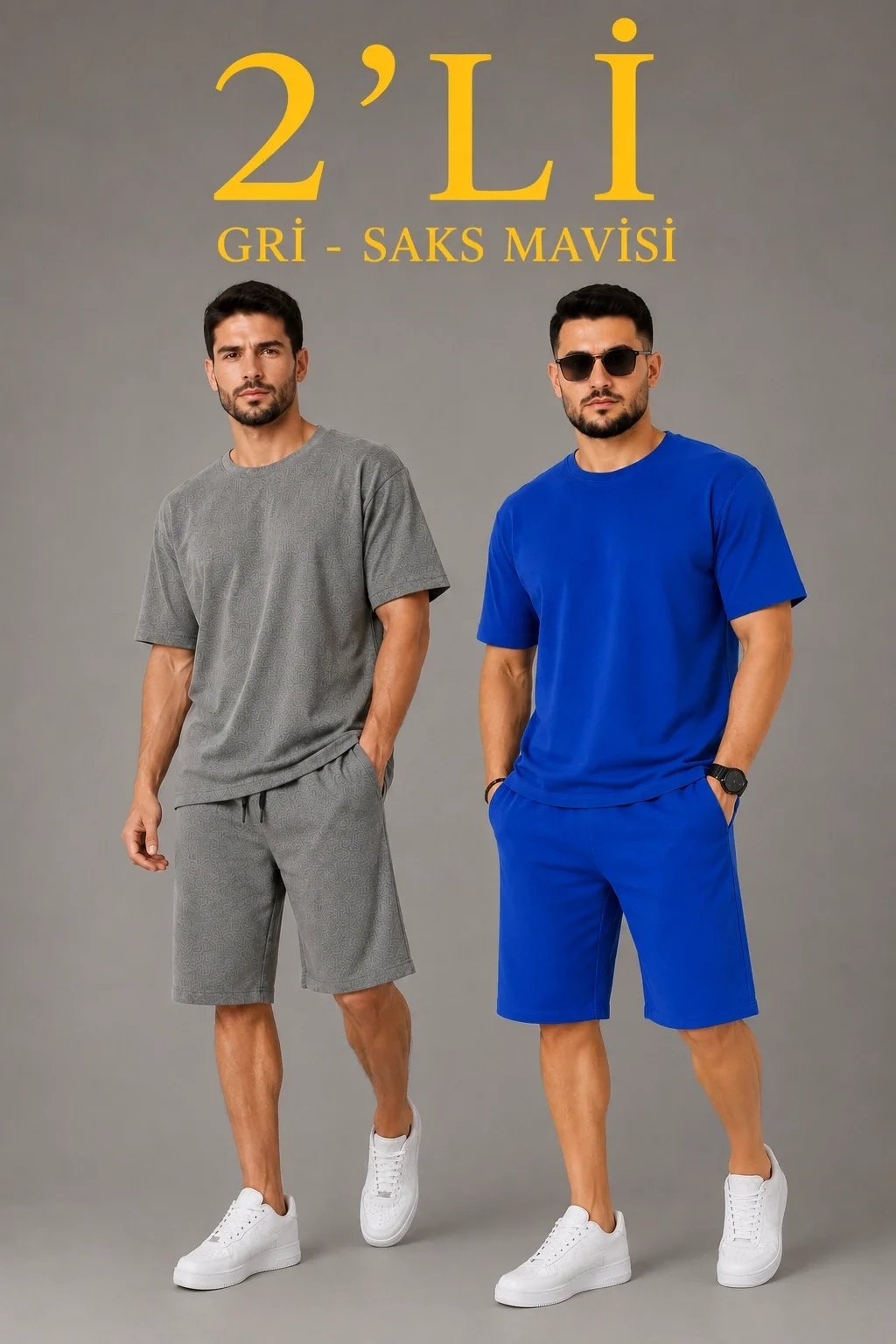 Erkek 2'li Set Oversize İki İplik Kumaş Şort Takım