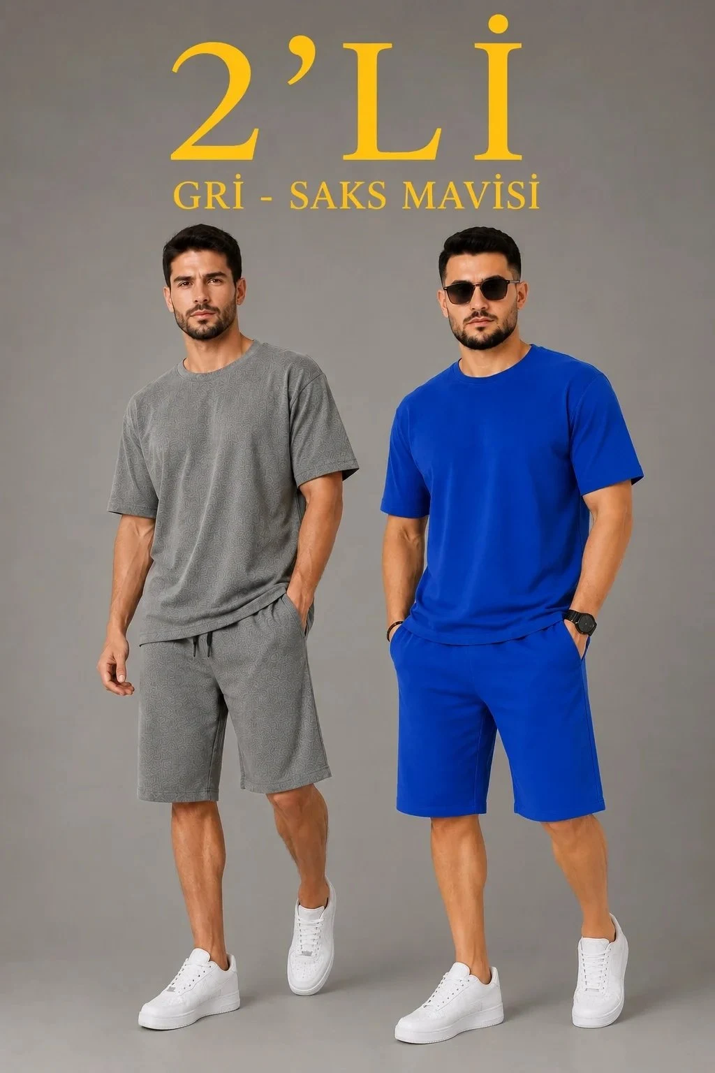 Bărbați Set 2 Piese Oversize Două Fire Țesătură Șort Set