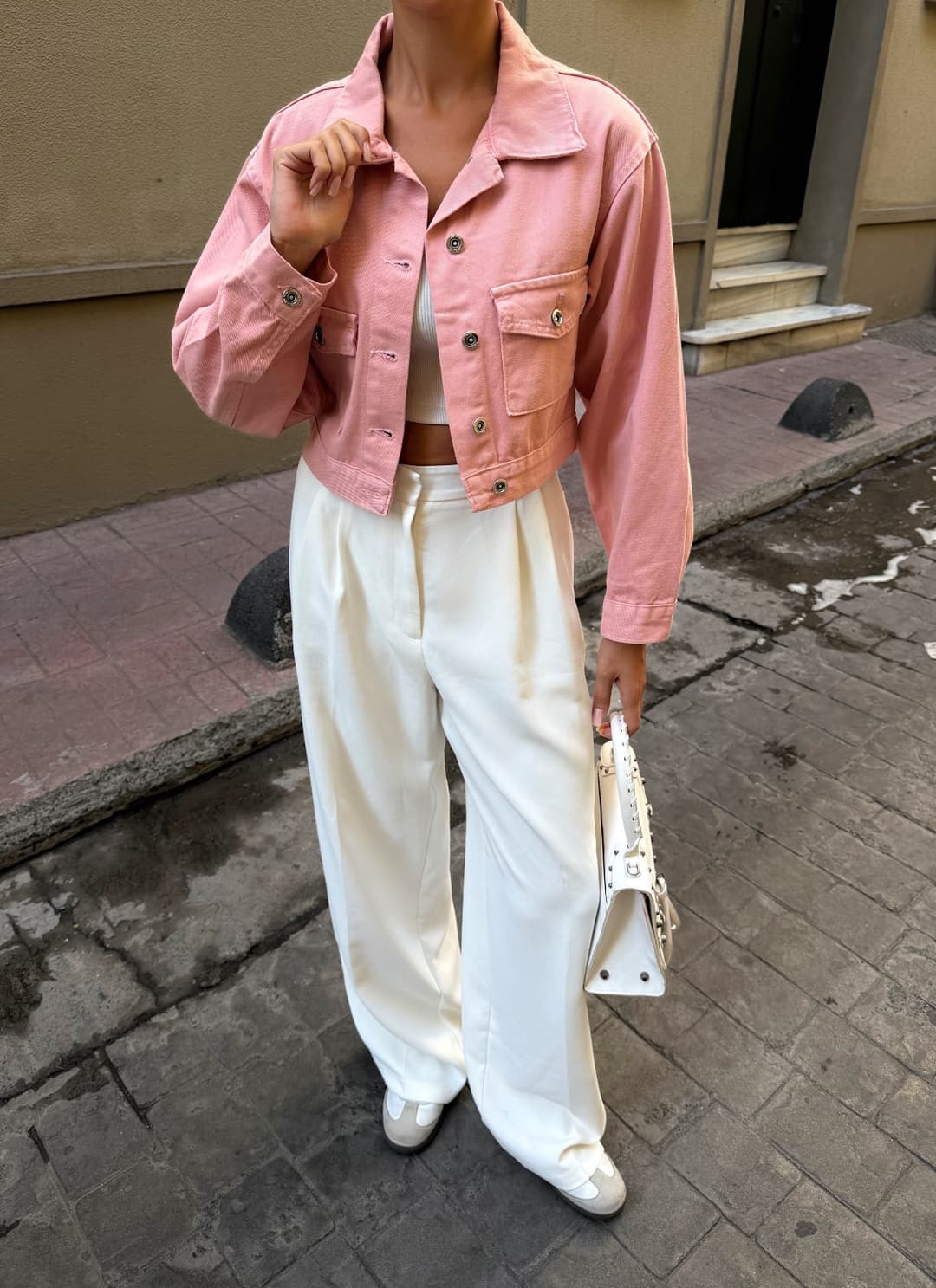 Double Pocket Denim Crop Jacket Powder 2
