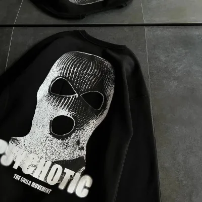 Femea Negru Oversize Guler Bicicletă Imprimat Gros Sweatshirt 3