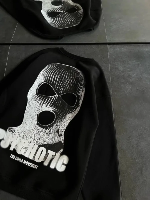 Femea Negru Oversize Guler Bicicletă Imprimat Gros Sweatshirt 3