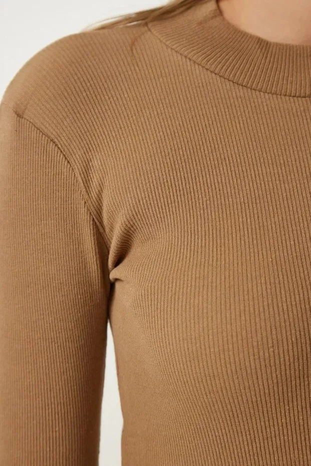 Női barna teljes spandex bordázott kasmír body 3