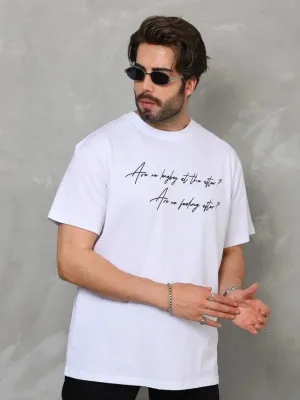 Λευκό Ανδρικό Oversize Ποδήλατο Λαιμό Τυπωμένο T-shirt