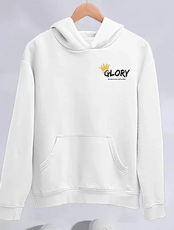 Damski Biały Oversize Kaptur Nadruk Bawełniany Sweatshirt
