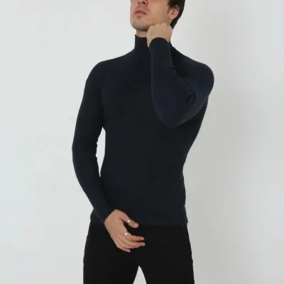 Pánské černé slim fit elastické žebrované rolák body 2