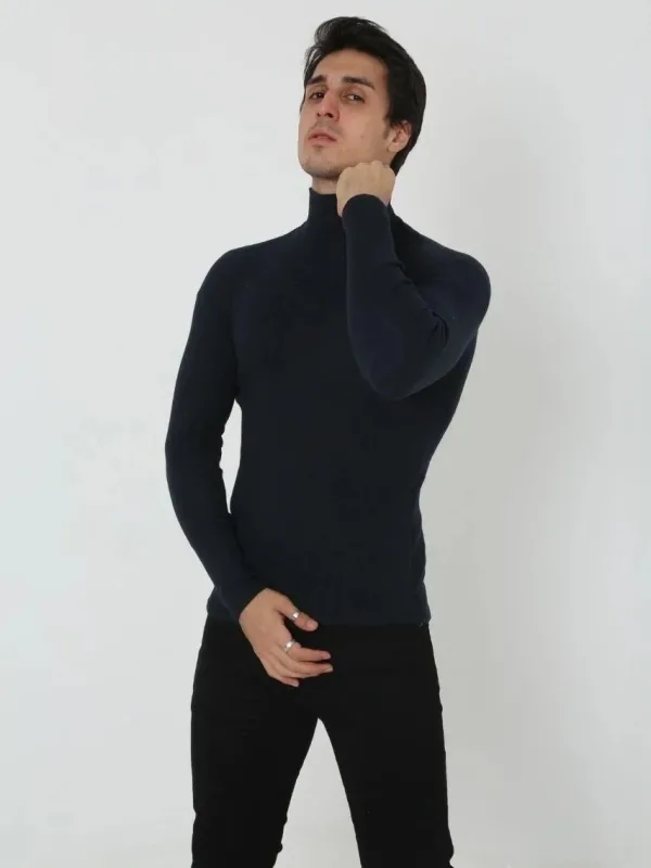 Pánské černé slim fit elastické žebrované rolák body 2