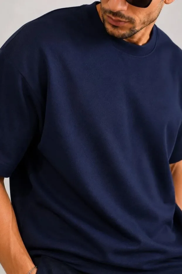 Ανδρικό Σκούρο Μπλε Oversize Μοντάλ Μαλακό Υφαντό Σετ με Τσέπες 2