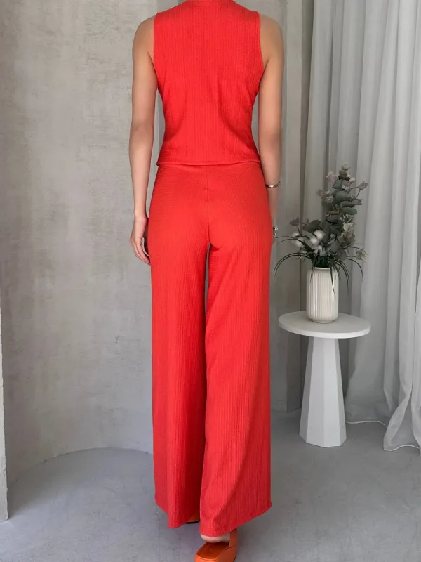 Set sa visokim strukom udobnih pantalona i prslukom bez rukava - Narandžasta 5