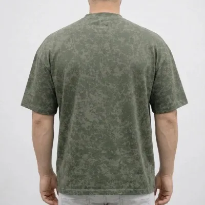 Tîşorta Mêran a Haki Oversize ya Bi Tevna Nerm û Şûştinê 3