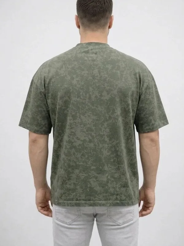 Tîşorta Mêran a Haki Oversize ya Bi Tevna Nerm û Şûştinê 3