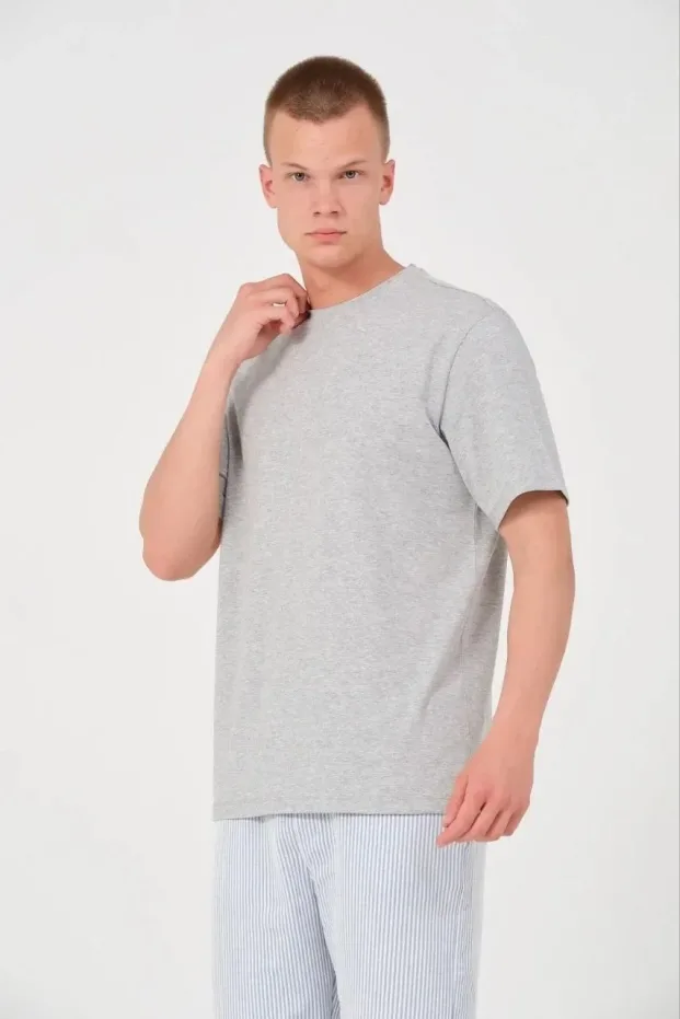 Мъжка сива regular fit тениска с кръгла яка от памучен плат 1