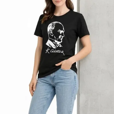 Ženska Crna Bicikli Kragna Ataturk Print Majica 2