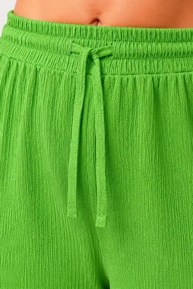 Femea Verde Lejer Manșetă Talie Elastică Crepon Palazzo Pantaloni 2