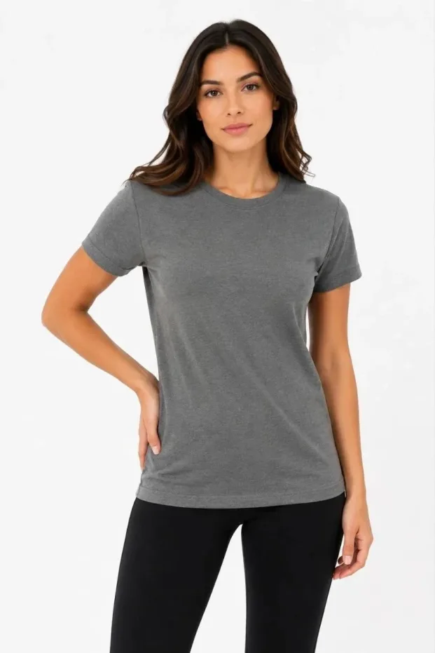 Γυναικείο Ανθρακί Slim Ποδήλατο Λαιμό Basic Τ-Shirt 2