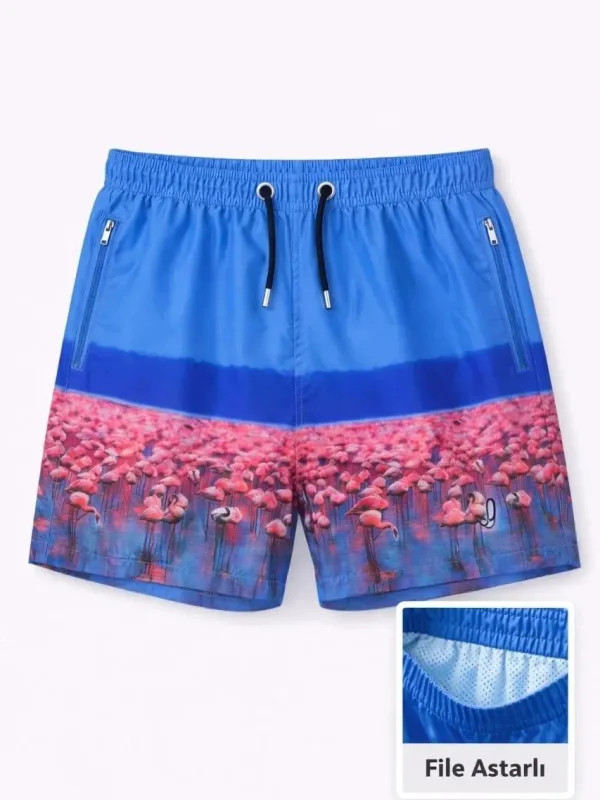 Shorte Deti për Burra, Blu, me Zinxhir, me Xhepa, Rreshtim Rrjete, Tharje e Shpejtë 2