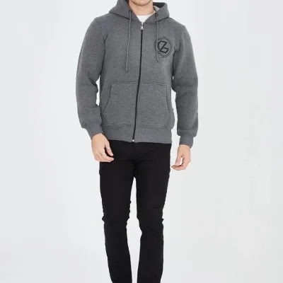 Men's Smoke 3-Thread Cotton Zippered Hooded Printed Hoodie 3