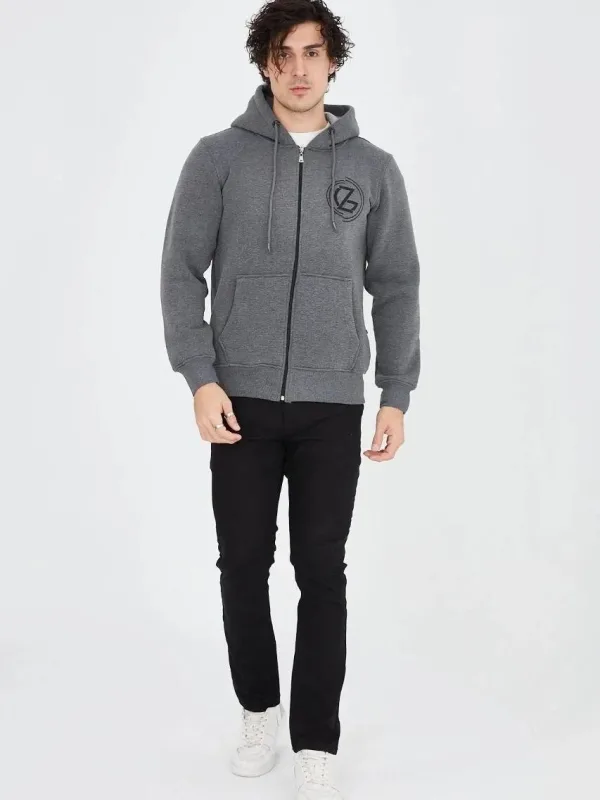 Men's Smoke 3-Thread Cotton Zippered Hooded Printed Hoodie 3