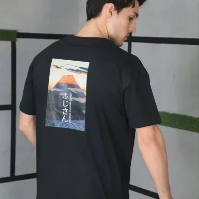 Tîşorta Mêran a Reş a Oversize Bisîklet Yaka Çapkirî 3
