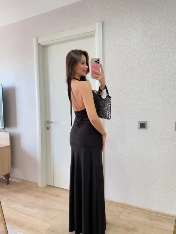 Women's Black Backless Long Dress 6
