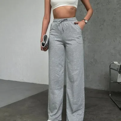 Femeie Gri Basic Două Fire Pantaloni de Trening cu Fermoar 2