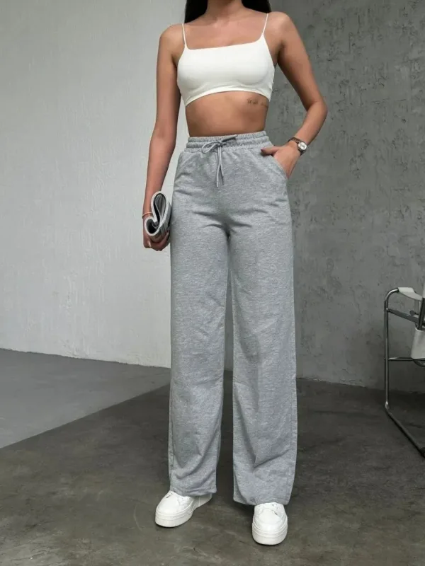 Femeie Gri Basic Două Fire Pantaloni de Trening cu Fermoar 2