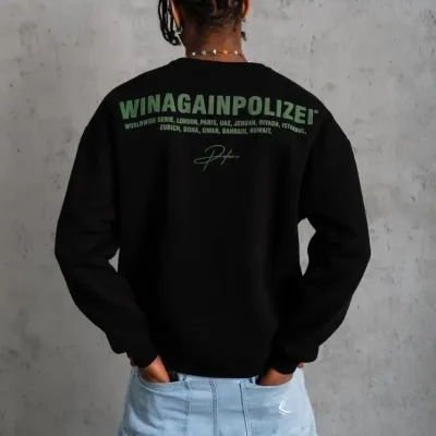 Férfi Fekete Oversize Kerékpárnyakú 3 Szálas Pamut Nyomott Sweatshirt 5