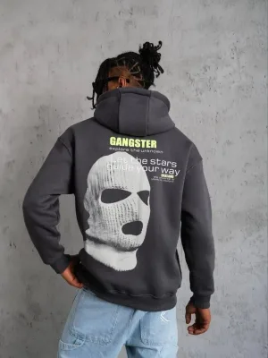 Bărbați Gri 3 Fire Bumbac Imprimat Glugă Sweatshirt