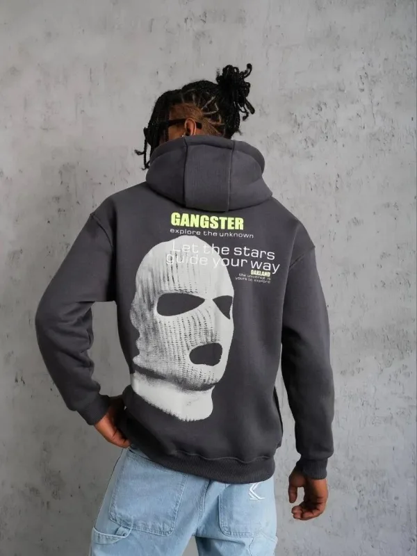 Bărbați Gri 3 Fire Bumbac Imprimat Glugă Sweatshirt 1