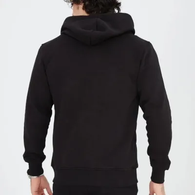 Muški crni 3-nitni pamučni full zip hoodie s džepovima 2