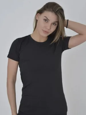 Bluzë e zezë për femra, slim fit, me jakë biçiklete, mëngë të shkurtra me rrjetë në shpatulla