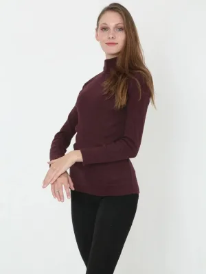 Qadın Tünd Qırmızı Tam Boğazlı Yivli Likralı Korse Sviter