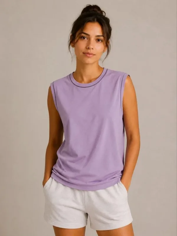 Γυναικείο Μωβ Βασικό Αμάνικο Tank Top με Στρογγυλή Λαιμόκοψη και Αντίθετες Ραφές 1