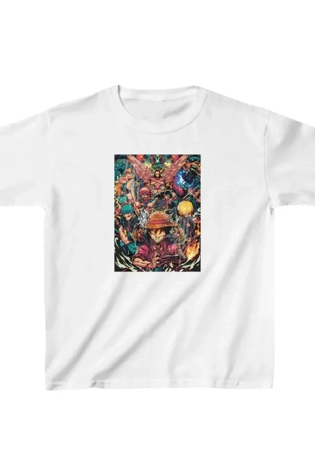Детски бел печатен oversize кружен јака маица 1