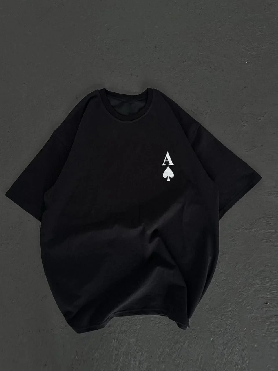 Damski Czarny Oversize Rowerowy Kołnierz Nadrukowany T-shirt