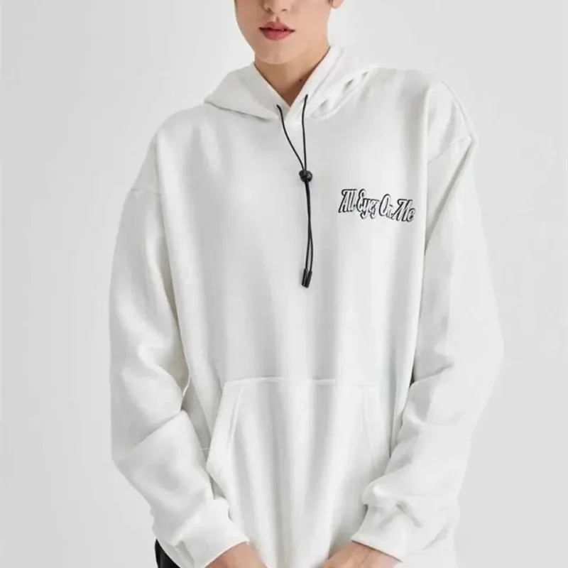 Dámsky biely oversize kapucňový Tupac potlačený 3-niťový bavlnený sweatshirt