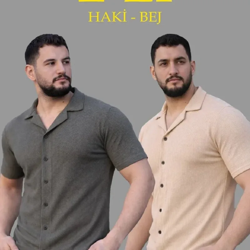 Muški set od 2 waffle tkanje otvoreni ovratnik s gumbima košulja