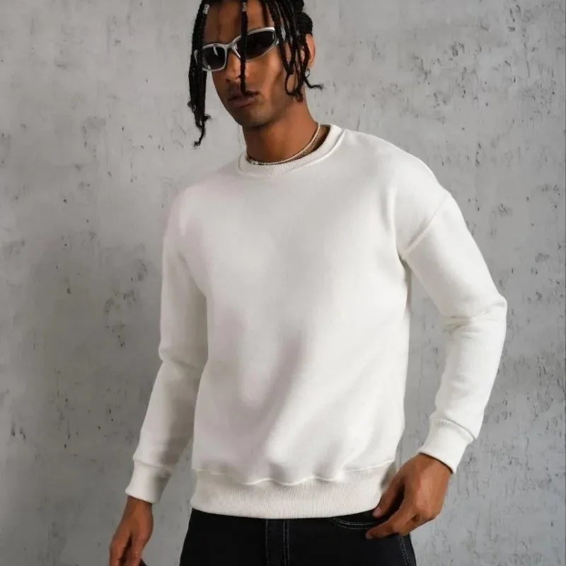 Mêr Spî 3 Têl Pembû Bisîklet Yaka Sweatshirt