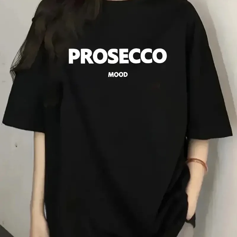 Ženska crna oversized biciklistička kragna s printom ljetna majica
