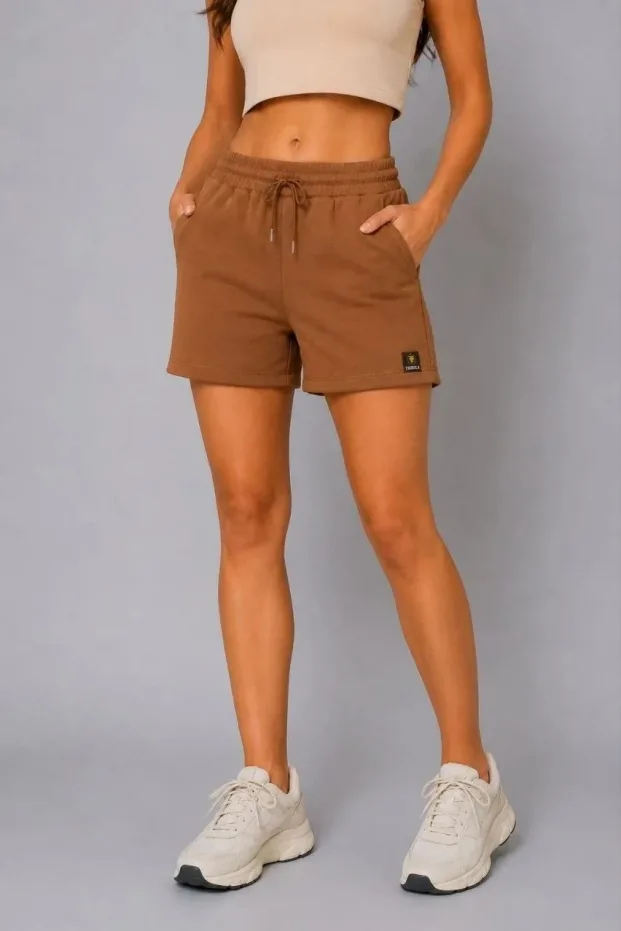 Женски кафеави regular fit ткаенина џебови врвки шорцеви 3