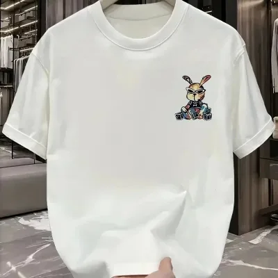 Pánské bílé oversized tričko s krátkým rukávem s králíčím potiskem 2