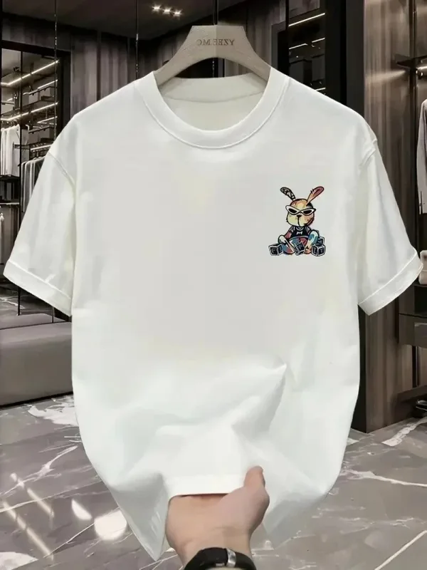 Pánské bílé oversized tričko s krátkým rukávem s králíčím potiskem 2