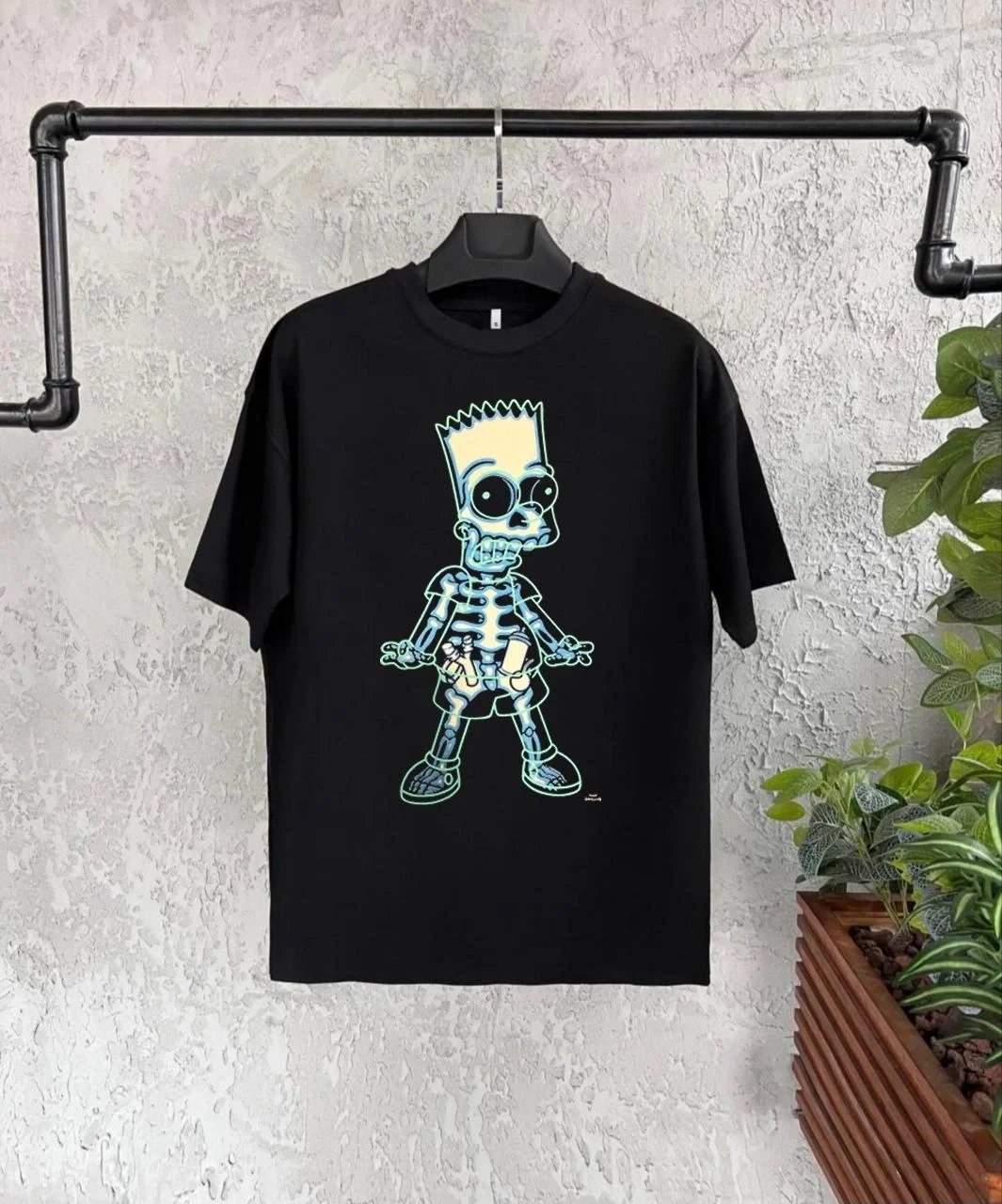 Children's Black Oversize Bicycle Neck Printed Short Sleeve T-Shirt 2