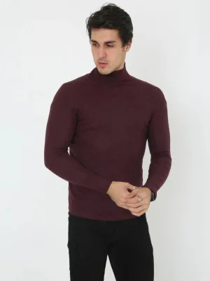 Erkek Bordo Likralı Fitilli Tam Boğazlı Koşkorse Badi