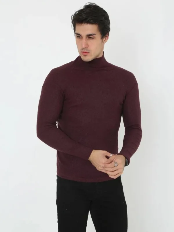 Erkek Bordo Likralı Fitilli Tam Boğazlı Koşkorse Badi